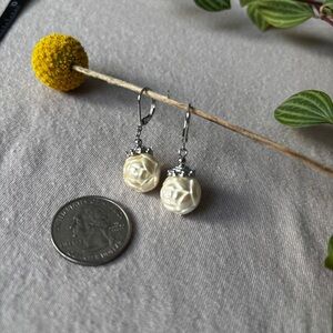 Elegant Cream Rose Dangle Earrings